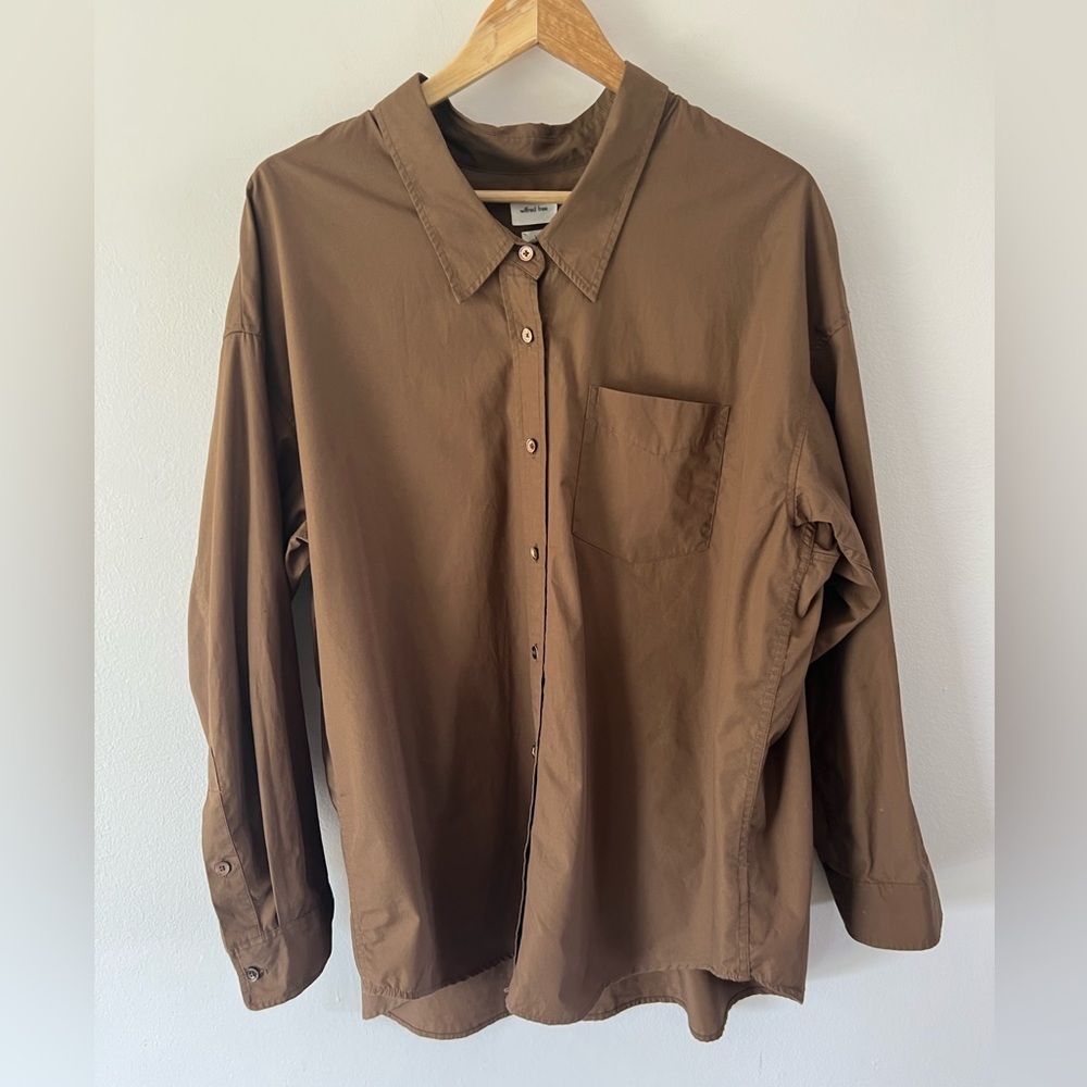 Wilfred Free Brown Collared Relaxed Oversized Fit Button Front Shirt Large